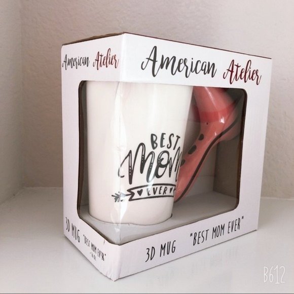American Atelier 3-D “Best Mom Ever” Mug Hair Dryer Handle White Pink 16.0oz NWT - Picture 3 of 5